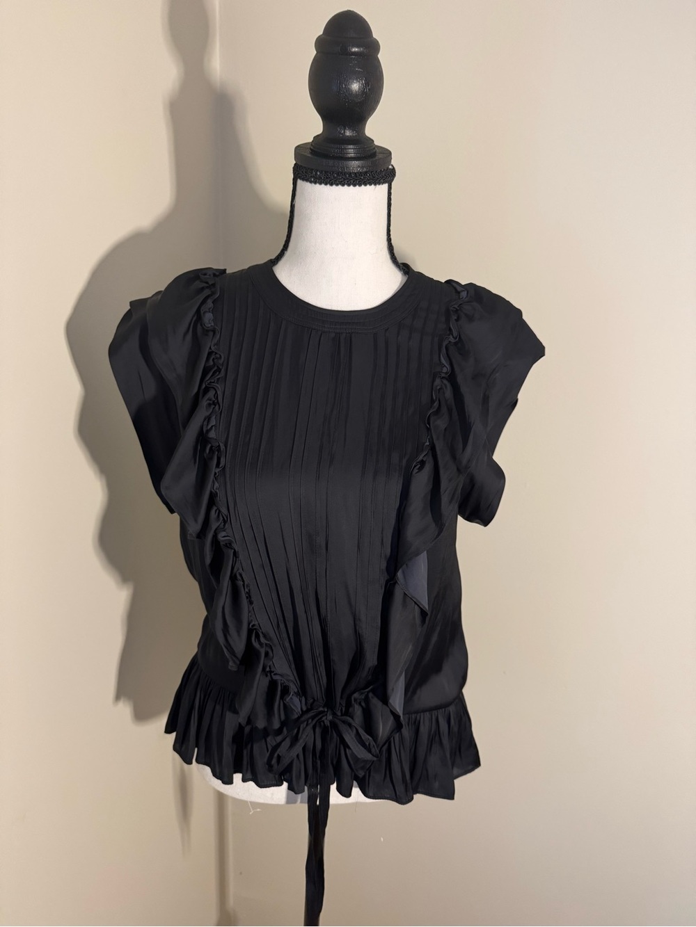 Zadig & Voltaire Black Pleated Ruffle Tie-Hem Blouse